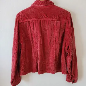 Coldwater Creek Red Velvet Embroidered Jean Jacket Style Women's Sz Large Boho thumbnail 2