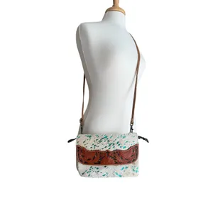 Myra Bag Turquoise-Speckled Cowhide Crossbody with Tooled Leather Trim thumbnail 3