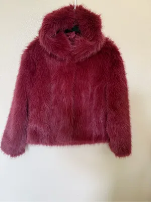 Wild Fable Burgundy Faux Fur Jacket S Y2K Mob Wife Glam Plush Coat thumbnail 2