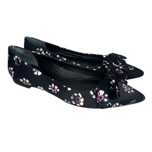 Tory Burch Black Rosalind Bow Floral Pointed Ballet Flats Size 5 thumbnail 2