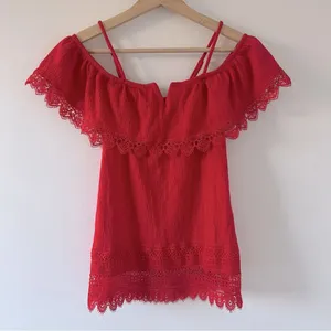 No Boundaries Red Off the Shoulder Lace Boho Top Small Flirty Festival Romantic thumbnail 2