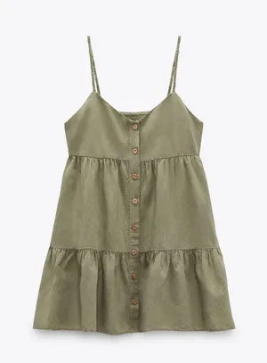 Dress Linen Blend Ruffled Strap Mini Summer Dress thumbnail 4