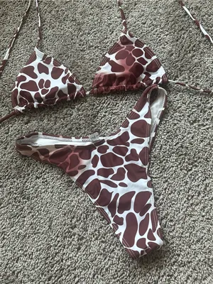 Brown and White Giraffe Print Triangle Bikini thumbnail 2