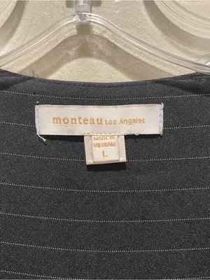 Monteau Los Angeles Jumpsuit Black Pinstripe Women’s Size Large Wide Leg thumbnail 4