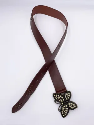 Vintage 90s Y2K Rhinestone Butterfly Buckle Belt Fairycore Boho Studded Jewels thumbnail 9