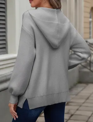 Astylish Womens Gray Hooded Cardigan Sweater Open Front Knit Pocket sze M thumbnail 2