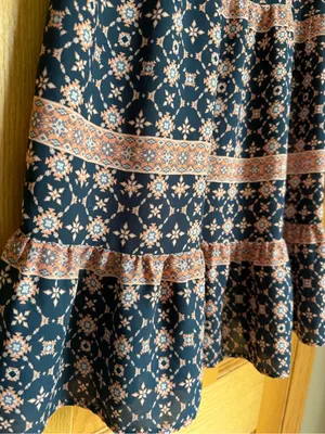 Sweet Journey Boho Tiered Mini Dress Sleeveless Geometric Print Navy Orange thumbnail 3