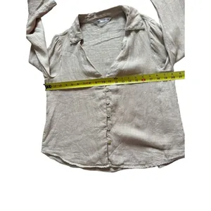 ZARA Linen Blouse Flared Bell Sleeves Button Up V Neck Beige Womens Small thumbnail 7
