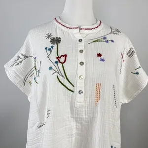 NWOT Johnny Was Cotton Embroidered Short Sleeve Blouse Boho Chic White Size M thumbnail 7