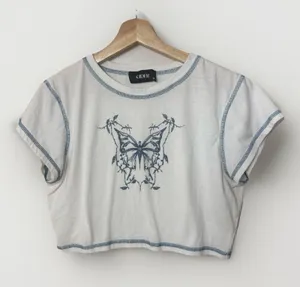 Y2k Cider Butterfly Stitch Baby Crop Whimsy Fairy School Girl Grunge Tee XL thumbnail 1