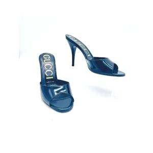 Gucci Scarlet Black Patent Leather Open Toe Mule Slides Heels EU 37 thumbnail 2