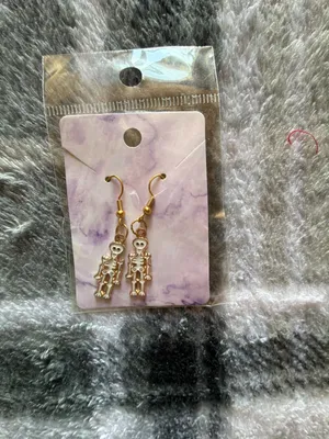 Lot of 3 Pairs Halloween Theme Dangle Earrings: Skeleton, Pumpkin Witch Hat, and thumbnail 2