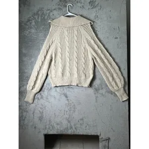 Grey Bandit Women’s Cable Knit Quarter Zip Pullover Sweater Cotton Blend New thumbnail 3