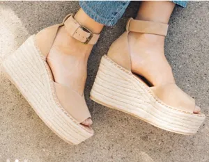 Soludos Positano Espadrille Platform Suede Leather Tan Wedge Sandals thumbnail 1