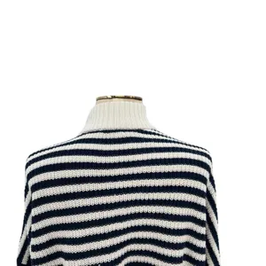 Madewell Ribbed Half-Zip Sweater in Stripe Ivory White Navy Blue‎ Size XXL thumbnail 10