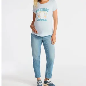Maternity T Shirt My First Rodeo Bull Skull‎ Graphic Blue Short Sleeve Top M thumbnail 5