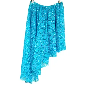 Body Wrappers Worship Overlay Asymmetrical Lace Skirt M Sparkly Turquoise Lyrical Praise thumbnail 4