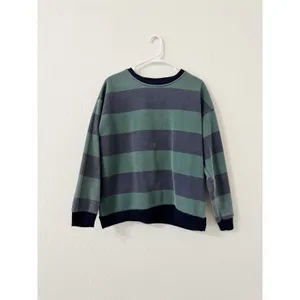 Amazon First Love Green Navy Striped Fleece Sweatshirt Pullover Large thumbnail 2