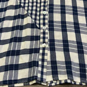 Soft Surroundings Navy Blue Mixed Plaid Asymmetrical Button Front Tunic Large thumbnail 2