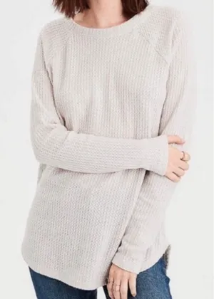American Eagle Soft & Sexy Plush Cream Waffle Knit Sweater Pullover Medium thumbnail 1