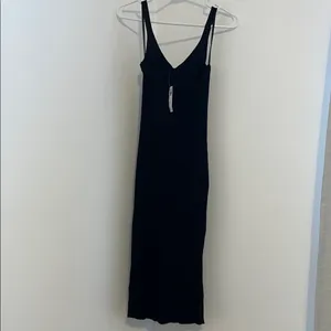 Nwt Abercrombie & Fitch Black Ribbed V-Neck Maxi Slip Dress thumbnail 2