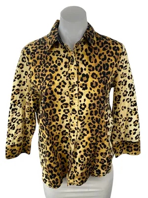 Jones New York Women's Beige Leopard Animal Print Button Down Shirt Top Size M thumbnail 1