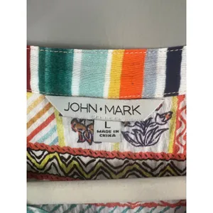 John Mark Tunic Top Womens Large Multicolor Great Floral Stripe Mixed Media thumbnail 2