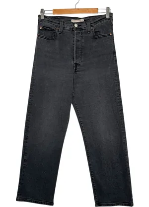 Levi Jeans Womens 29 Black Ribcage Straight Ankle High Rise Classic Boho thumbnail 1