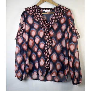 Chico's shirt womens 1 US 8 ikat sheer medium victorian cottagecore career thumbnail 3