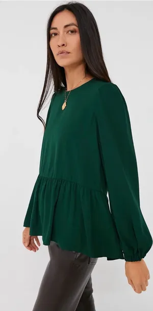 Pomander Place Tuckernuck NEW!! Carlota Peplum Blouse Hunter Green XS thumbnail 1