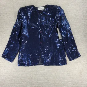 Vintage Jones NY Sequin Jacket Sz 8 Navy Silk Formal Evening Holiday Party NEW thumbnail 7
