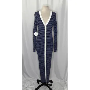 NWT!! STAUD Shoko Stripe Long Sleeve Sweater Dress Navy Blue White Striped Large thumbnail 2