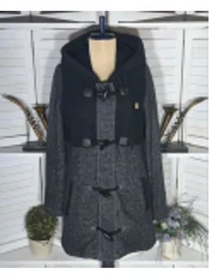 Rip Curl Penny fleece long jacket black gray toggle buttons hooded whimsigoth L thumbnail 3