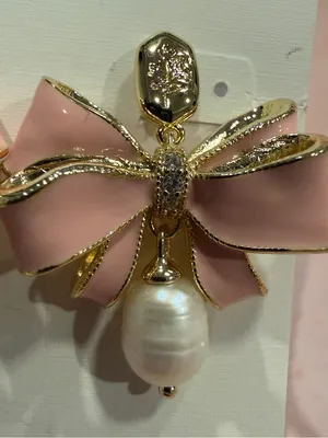 Kendra Scott | Gold Plated & Pink Enamel Bow Earrings with Pearl Drop | Medium thumbnail 5