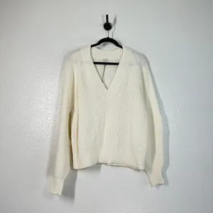 NWT L Cream V-neck sweater A New Day chunky ribbed knit pullover oversized thumbnail 6
