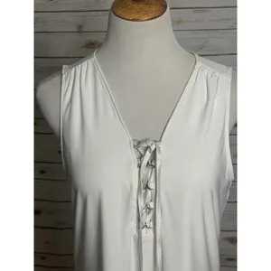 White House Black Market ivory casual MJ lace-up sleeveless tank Size Large thumbnail 2