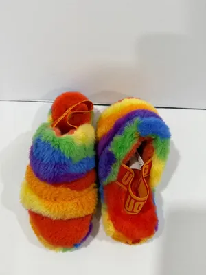 UGG Fluff Yeah Slide Rainbow Multi Color Shearling Slingback Sandal Size 7 Women thumbnail 7
