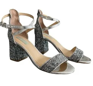 Betsey Johnson Silver Glitter Lane Block Heel Ankle Strap Sandals Size 7M thumbnail 1