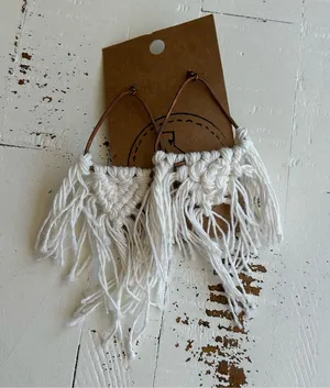California artisan white macrame boho bohemian earrings thumbnail 1