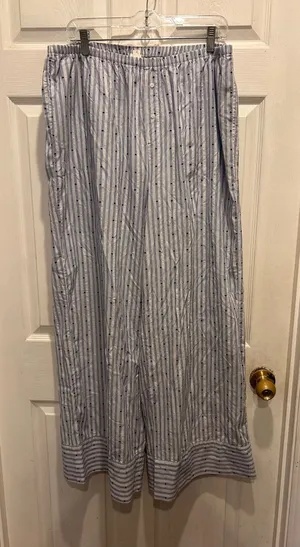 NWT Aerie Off Duty Poplin Trouser PJ Blue White Striped Dotted Pants Wide Leg XL thumbnail 1