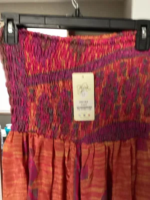 Wevez Boho Strapless smocked Wide Leg Jumpsuit in Red and Pink thumbnail 3