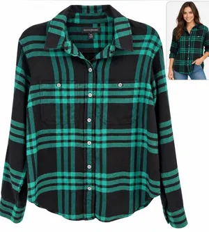 Banana Republic Green M Black Plaid Button-Front Shirt preppy fall cute style thumbnail 1