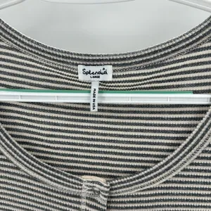 SPLENDID THERMAL FOREVER HENLEY lightweight casual gray striped longline thumbnail 3