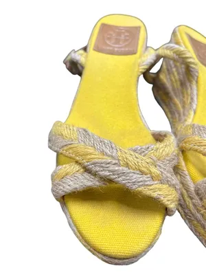 Tory Burch wms yellow strappy herringbone fabric 3" wedge heels sz 6M SKU 10-766 thumbnail 14