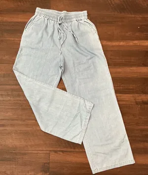 Welove Chambray Wide Leg Pants Light Blue Elastic Drawstring Size M Relaxed Boho thumbnail 1