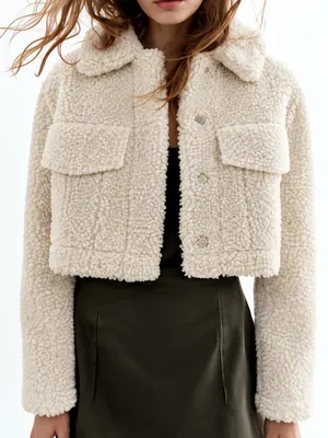 Zara Ivory Teddy Sherpa Cropped Trucker Jacket Quiet Luxury Cozy Winter Sz Small thumbnail 1