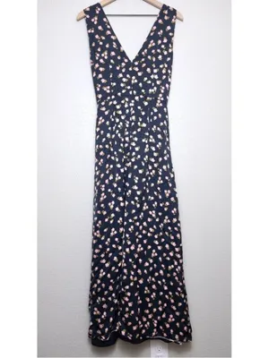 Self Portrait Twisted Ruffle Floral Jacquard Dress 10 Maxi Satin Twill Slit thumbnail 9