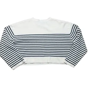 Miou Muse Oversized Striped Boxy Crop Sweater Black Cream Wool Blend Small thumbnail 3
