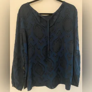 Loft Navy Black Blue Polyester Office Wear Blouse Women's Sz Large thumbnail 2