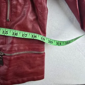 Olivia Miller NWT Womens Burgundy Faux Leather Moto‎ Jacket Fits Large thumbnail 12